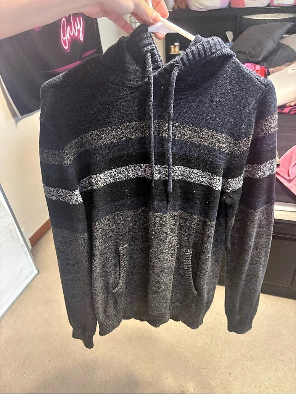 Ralph Lauren Striped Cowl Neck Sweater in Black & Gray